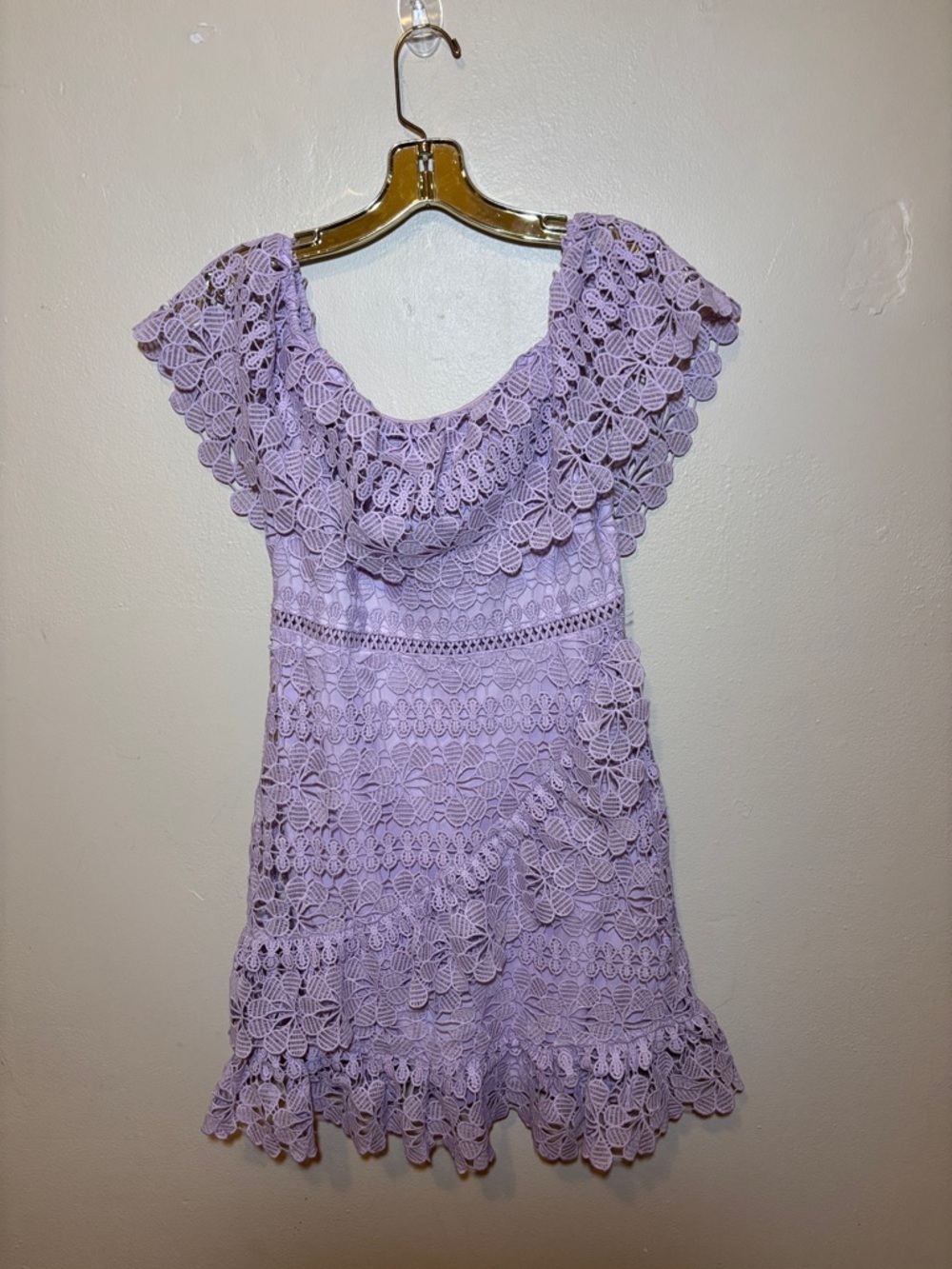 Lulu's Lavender Crochet Lace Off-Shoulder Mini Dress